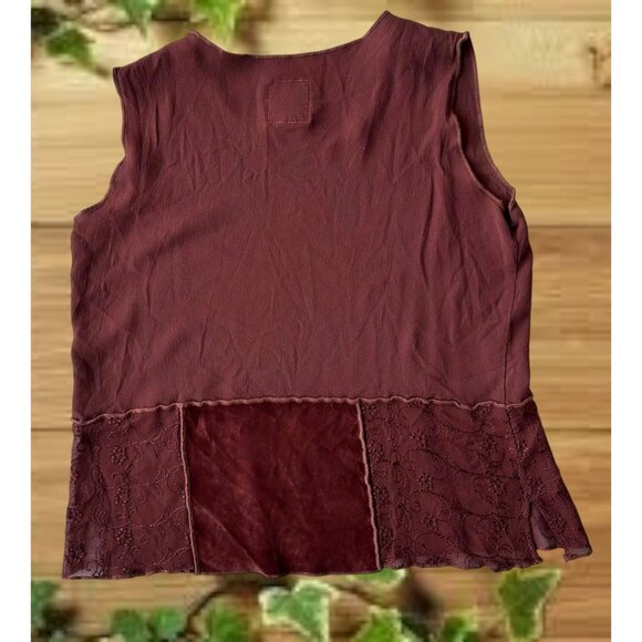 Vintage Nooshin Femme Sleeveless Top Medium Plum Lace Velour Scoop Neck … - Picture 10 of 12